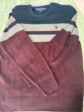U.S. Polo Assn. Men's Burgundy, Gray & Navy Striped Crewneck Sweater